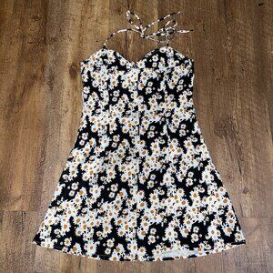 Black and White Floral Halter Mini Dress